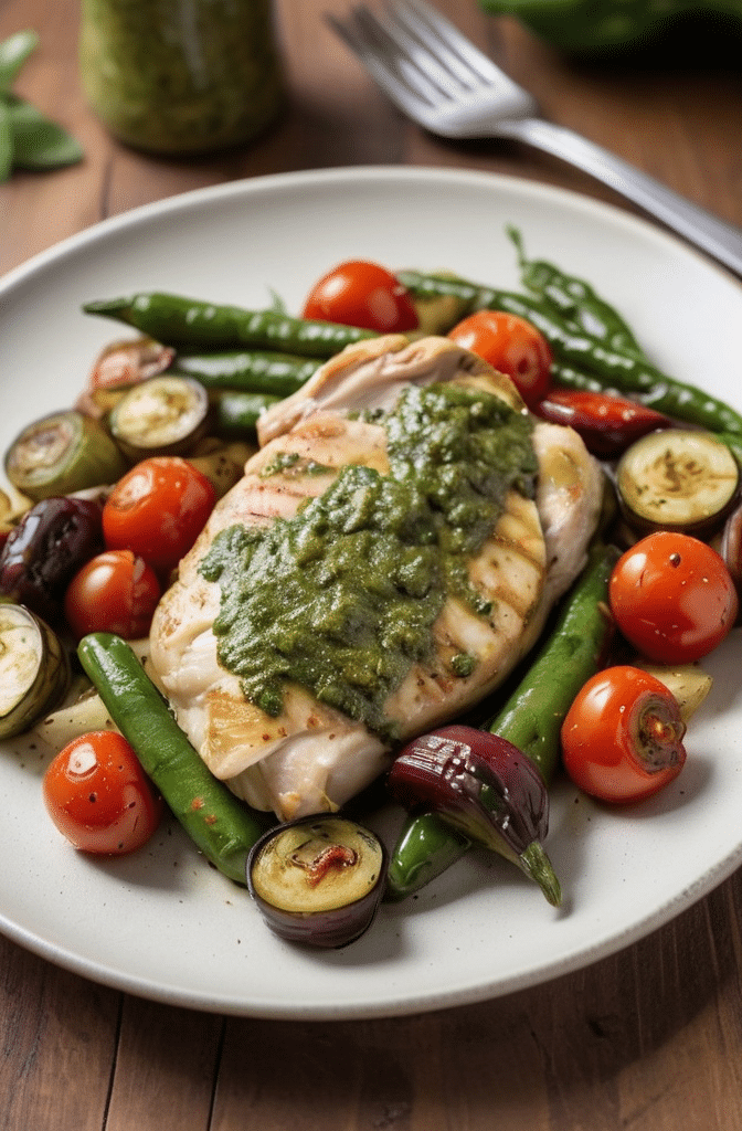 One Pan Pesto Chicken and Veggies recipe