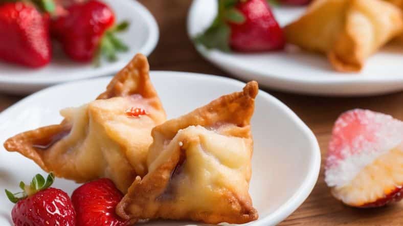 Crispy Deep-Fried Strawberry Cheesecake Wontons