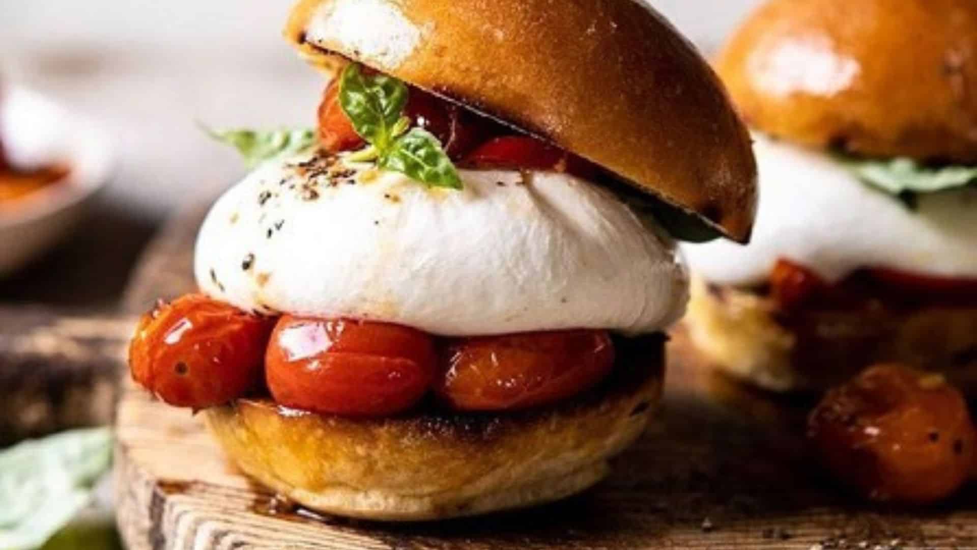 Delicious Roasted Caprese Burrata Sliders